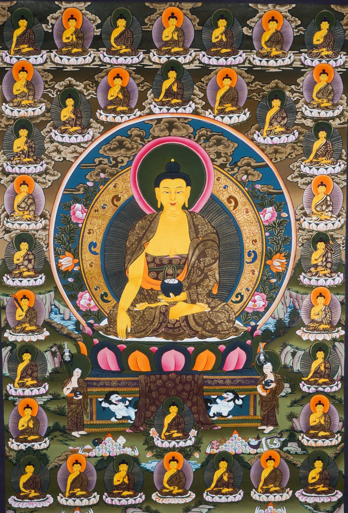 35 Confession Buddha Thangka - a beautifully hand-painted thangka art of 35 buddha in Nepal.