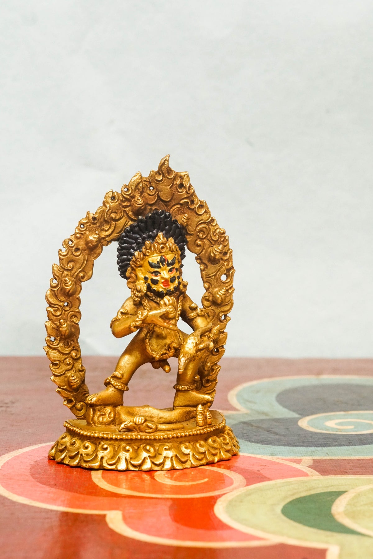 Small Black Zambala statue, the Buddhist deity of wealth and protection, handcrafted in copper metal, traditionally worshipped for removing financial obstacles and attracting prosperity.