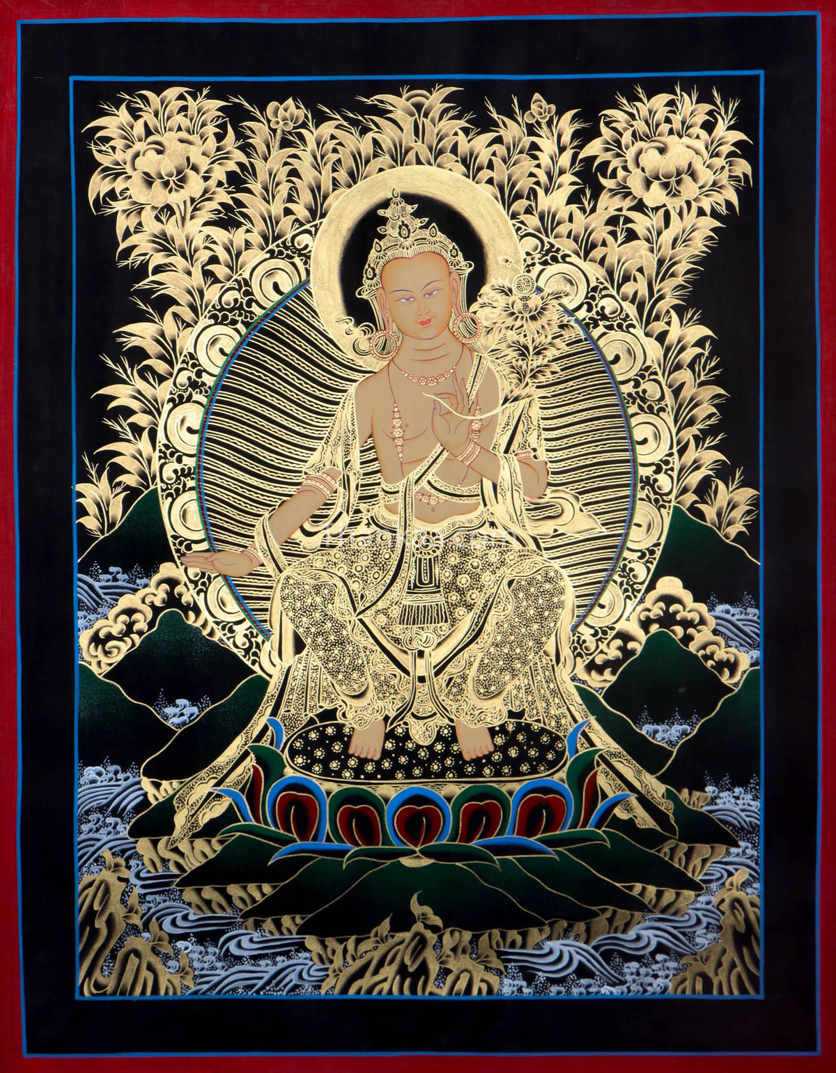 This genuine Chenrezig Thangka, hand-painted with natural mineral pigments, embodies boundless compassion and serves as a powerful spiritual tool for peace, meditation, and connection to divine energy.