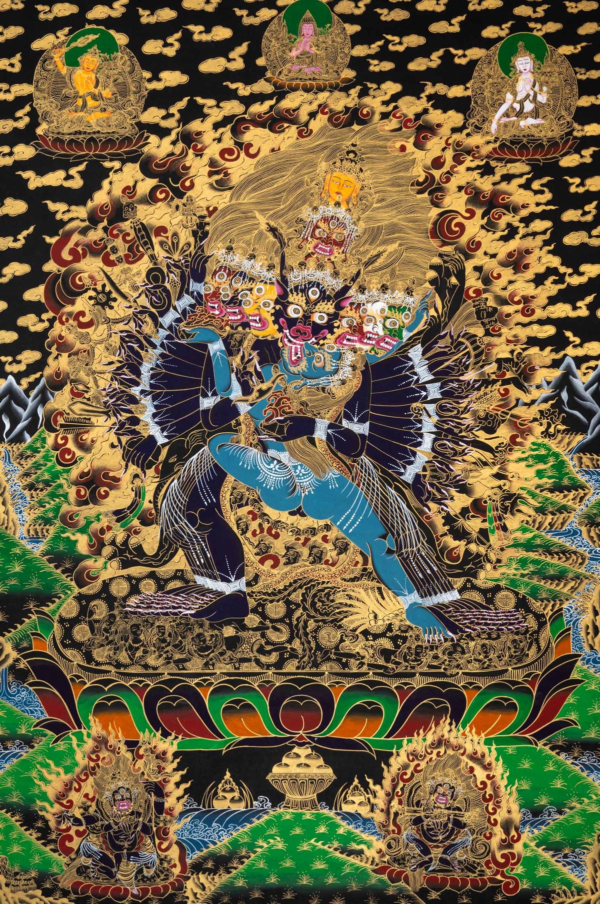 YAMANTAKA SHAKTI THANGKA - The conqueror of Death,  highly detailed, hand-painted artwork